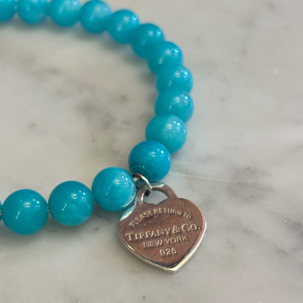 Tiffany & Co. .925 Amazonite Bead Silver Return to Tiffanys Heart Charm Bracelet - Picture 5 of 7